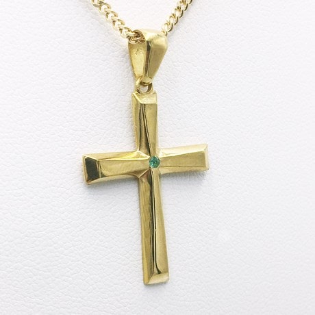 24k Gold Cross Emerald