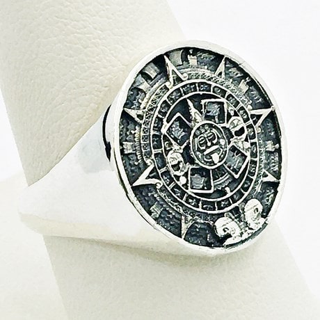 Aztec calendar ring in silver