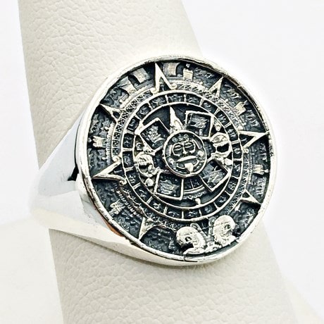 Aztec calendar ring in silver