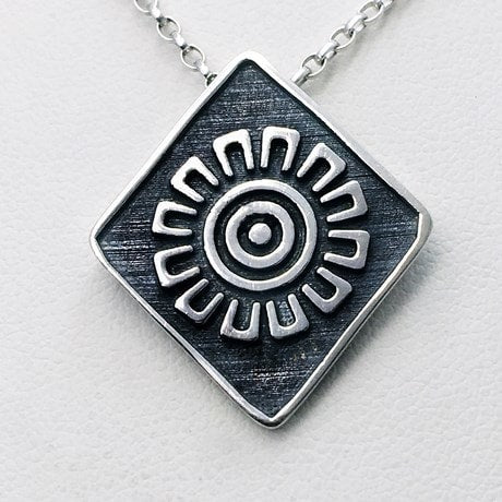Aztec Sun Pendant in Silver
