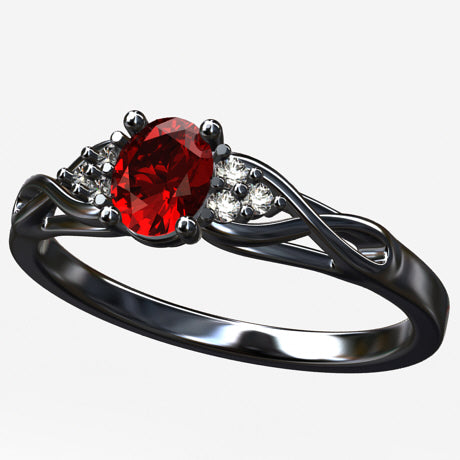 8x6MM Oval Ruby and Diamond Halo Solid 14KG Engagement Ring