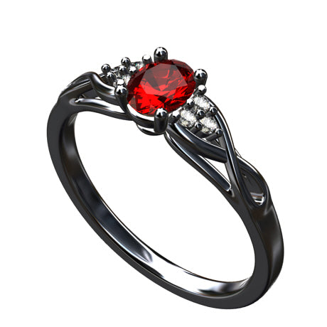 Black gold ruby engagement ring