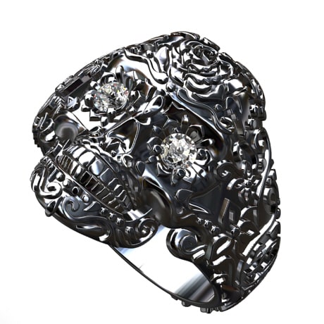 Black Gold Skull Engagement Ring