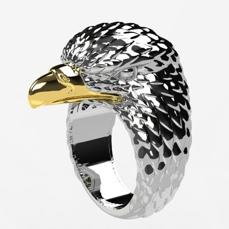 Patriotic American Eagle Mens Sterling Silver Ring