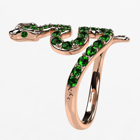 Emerald Snake Ring in 18k Gold