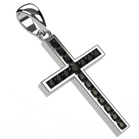 Jewelili Men's Cross Pendant Necklace with Treated Black Round Diamonds in  Sterling Silver 1/2 CTTW