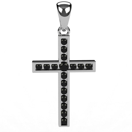Men's Black Cross Necklace with Black Diamond Accents
