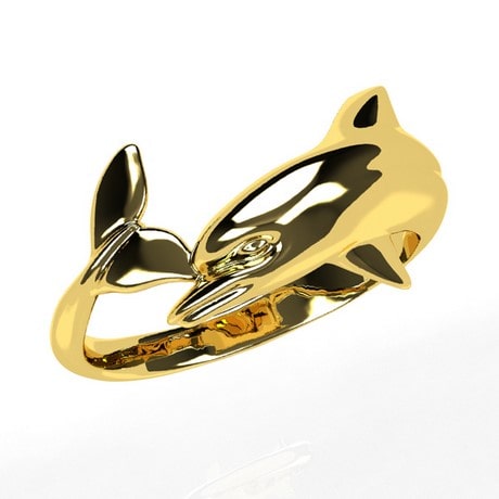 A 14K YELLOW GOLD DOLPHIN RING 1.9G SIZE H