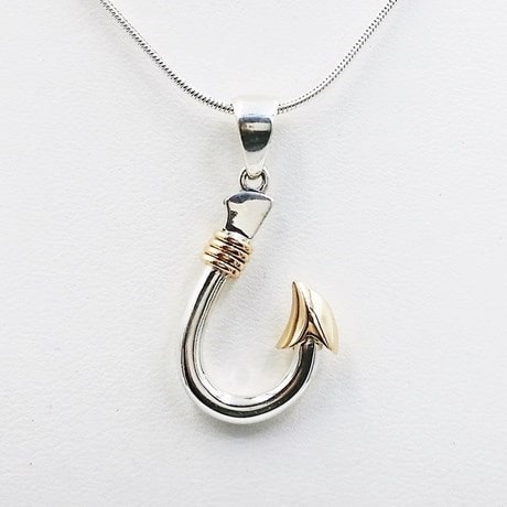 Fish Hook Pendant Necklace in Gold