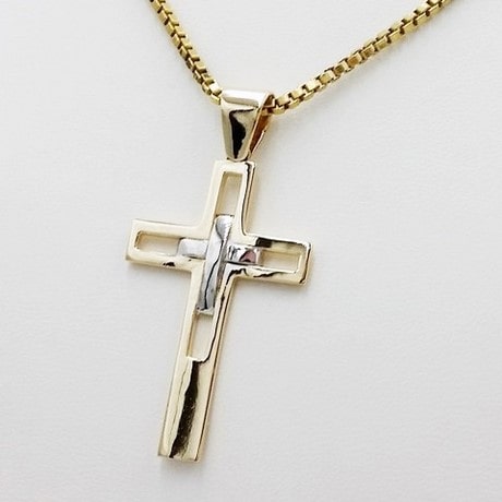 thumbnail image 2 of Best Wishes 18ct Yellow Gold On Silver Plain Cross Pendant & Curb Chain (16-26 Inch, Italy Made) 2 of 6